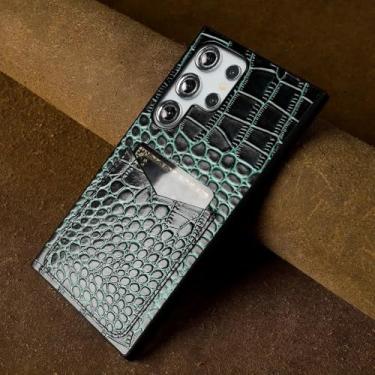 Imagem de Capa de couro luxuosa para Samsung Galaxy S24 Ultra, S23FE, S22, sS21 e S20, capa com porta-cartões, preta e verde, para Samsung Galaxy Note10 Pro