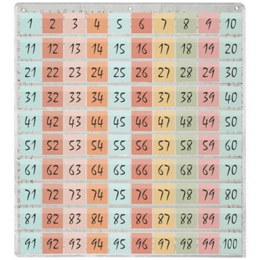 Imagem de MotiMind Tabela de cem bolsos número 1-100 para crianças sala de aula cartões números de parede aulas educacionais professores para pré-escola infantil aprendizagem material escolar em casa (estilo de