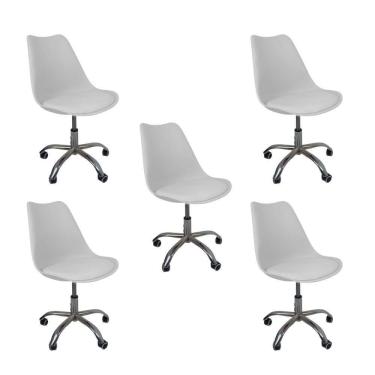 Imagem de Kit 5 Cadeiras Office Base Cromada Com Rodizio Giratória Saarinen Branco