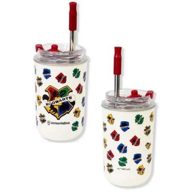 Imagem de Copo Térmico Neo Com Canudo 300ML Harry Potter - Brasões de Hogwarts -