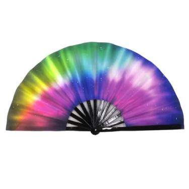 Imagem de ffscafscn Ventilador dobrável UV Glow Rave Bamboo Summer Hand Fan Aurora Decoração Festa de Dança Casamento Boate Festival de Concertos Grande (Multicolorido-11, M)