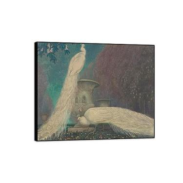 Imagem de Pintura famosa arte de parede - pavão branco 3 - impressão de imagem de animal em tela - pintura de arte para decoração de parede de sala de estar - pôster de reproduções 90 x 110 cm 35 x 43 polegadas