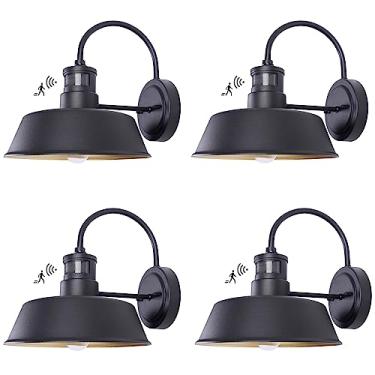Imagem de INNOSPARX Sensor de movimento de 25,4 cm, luz de celeiro ao ar livre, crepúsculo ao amanhecer, montagem na parede, pacote com 4, arandela externa para casa de fazenda, luminária de parede para porta