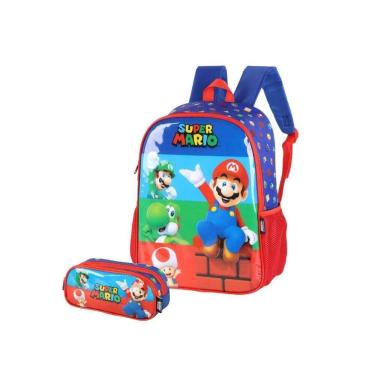 Imagem de Mochila Costas Super Mario Com Estojo Duplo Infantil Escolar