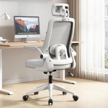 Imagem de BlidShop Cadeira de Escritório Ergonômica, Suporte 120kg, Ajuste Lombar, Apoio de Cabeça, Tela Mesh Premium, Giratória, Home Office (Branca e Cinza)