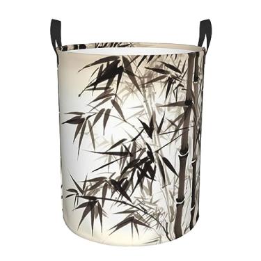 Imagem de Cesto de lavanderia de caligrafia chinesa com imagem de árvore de bambu, dobrável, impermeável, cesto de armazenamento de roupas com alças, pano Oxford, organizador de brinquedos, cesta para banheiro