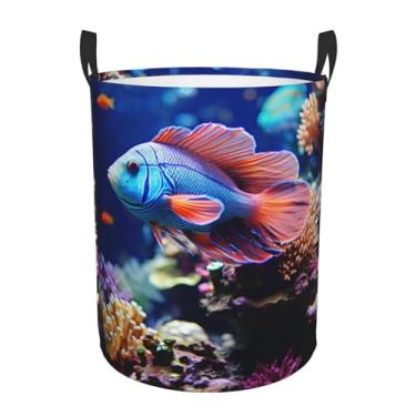 Imagem de Cesto de lavanderia de aquário de recifes de coral, dobrável, impermeável, cesto de armazenamento de roupas com alças, pano Oxford, organizador de brinquedos, cesta para banheiro, lavanderia, quarto