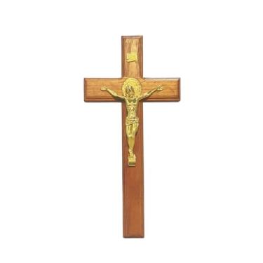 Imagem de RZRHMUHN Cruz de parede de crucifixo de 29,5 cm com cruz de madeira católica de Jesus para parede de bênção de fé ou presente de decoração de casa para amigos