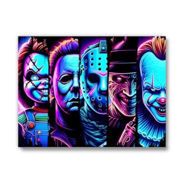 Imagem de Brooke & Vine Pôster de luz negra de Halloween (UNFRAMED 12 x 16) filme de terror Villians Chucky Jason Michael Myers Freddy Pennywise quarto adolescente menino menina quarto impressão arte de parede