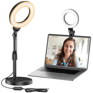Imagem de InnoGear Anel de luz de mesa com suporte, luz de selfie portátil de 60 LEDs, iluminação de videoconferência com clipe de luz de câmera recarregável para monitor, laptop, computador, zoom, chamada