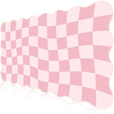 Imagem de L-SPOUTTO Mouse pad rosa, tapete geométrico de mesa XXL grande design ondulado mousepad para jogos, 89,9 x 39,9 cm, base de borracha antiderrapante, tapete de mesa à prova d'água para laptop