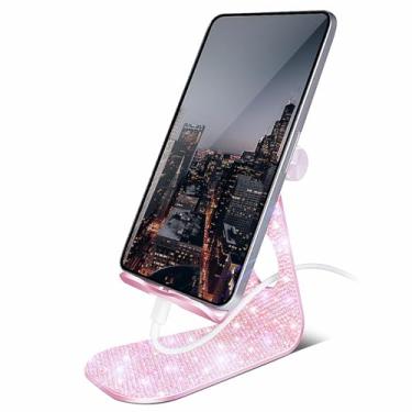 Imagem de Erolagomat Bling Crystal Tablet Stand for Desktop,Glitter Adjustable Tablet Holder,Stand Dock Holder Compatible with iPad Pro 11,9.7,10.5,12.9 Air Mini 4 3 2, Kindle, Nexus,4-13" Tablets (Pink)
