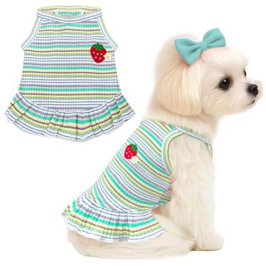 Imagem de XGDMEIL Lindo vestido de cachorro pequeno para meninas e mulheres, roupas para cães primavera verão para animais de estimação filhotes e gatos listrados para Shih Tzu Yorkies Chihuahua maltês (verde
