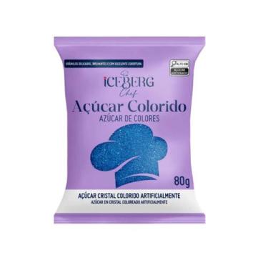 Imagem de Açúcar Cristal Colorido para Confeitaria Fina 80g cada Iceberg, Azul