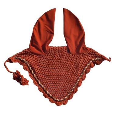 Imagem de Touca de orelha de cavalo, chapéu de rede de orelha, capô, máscara de véu de mosca, algodão feito à mão (ferrugem, pônei)