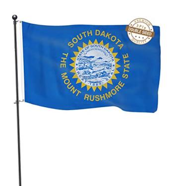 Imagem de TOPFLAGS Bandeira da Dakota do Sul 3x5 dupla face 3 camadas SD bandeiras estaduais resistentes ao ar livre 4 linhas borda costurada com 2 ilhós de latão