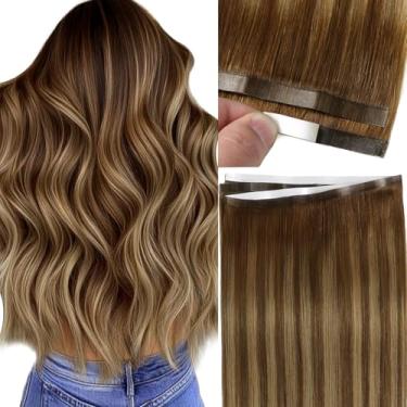 Imagem de Loxxy Extensões De Cabelo Humano Longo Faça Você Mesmo Com Fita - Loiro Largo, Peça Única, 50G, Balayage, Castanho Chocolate A Caramelo, Trama Pu, 80 Cm (31,5"), 50