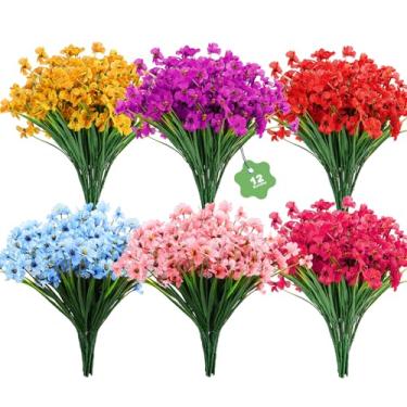 Imagem de 12 pacotes de flores artificiais, plantas falsas para uso ao ar livre, flores rosas coloridas resistentes a UV, decoração de margaridas para vasos internos e jardins, caixas de janela de casamento