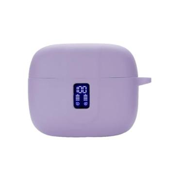 Imagem de smaate Capa de fone de ouvido compatível com fone de ouvido sem fio TAGRY X08, capa protetora de silicone com mosquetão duplo em forma de "S", com janela para tela de LED (roxa)