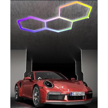 Imagem de RGB 3 Pack Hexagon LED Lights, 16 Pack Tube Lights, RGB Garage LED Tube Light, 358 Color Modes, Remote Control & Smart App Control, IP54 LED Ceiling Lights for Gaming Room, Gym, Party, Bar