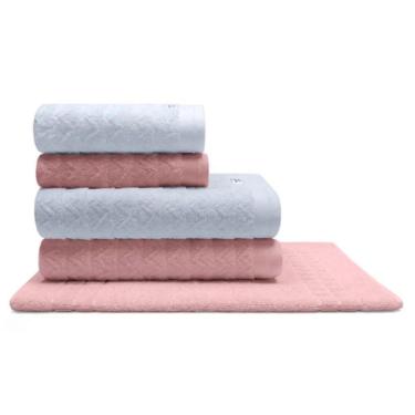 Imagem de Jogo De Toalha Buettner Linea Nobre 100% Algodão Fio Penteado 5 Peças Branco E Dusty Rosê