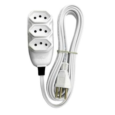 Imagem de Extensão Compacta 2P+T com Cabo PP Chato 10A 250V Branca - Ilumi