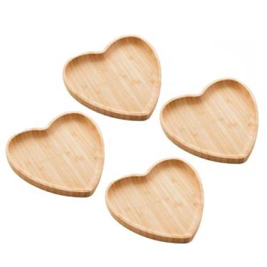 Imagem de Kit 4 Bandejas De Bambu Travessa Coração Heart - Class Home