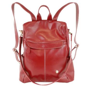 Imagem de Mochila Bolsa Feminina Ombro De Couro Legitimo Vermelho - Betania Cour