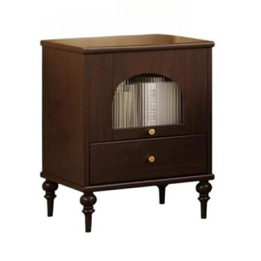 Imagem de ZzleoyuUUs-12 Mesa de chá vintage mesa de cabeceira de madeira porta de vidro quarto armário de armazenamento mesa de cabeceira com gaveta mesa de chão (marrom)