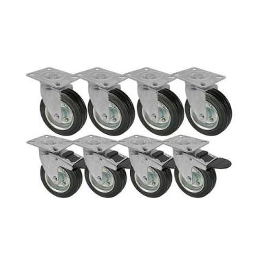 Imagem de Kit 8 un roda rodízio giratório trava borracha maciça 5 pol - AJAX