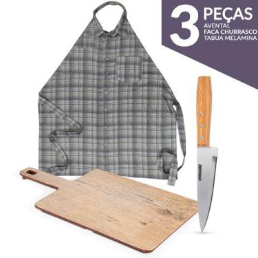 Imagem de Tábua com Faca cabo de madeira e Avental para Churrasco Cozinha - Gour