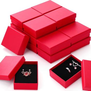 Imagem de Sasylvia Caixa de presente de papelão para joias, colar, anel, brinco, caixa de armazenamento com almofada, 9 x 7 x 3 cm (vermelho, 36 peças)