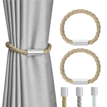Imagem de LUMAI Kit 2 - Prendedor de Cortina Magnético com Ímã Forte, Corda Trançada e Acabamento Metálico Polido, Amarrador Decorativo para Cortinas Grossas ou Finas (Bege)