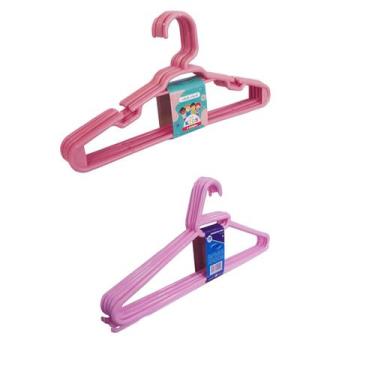 Imagem de Kit 5 Cabides Adulto + 5 Cabides Infantil Rosa Reforçado - Trioplast