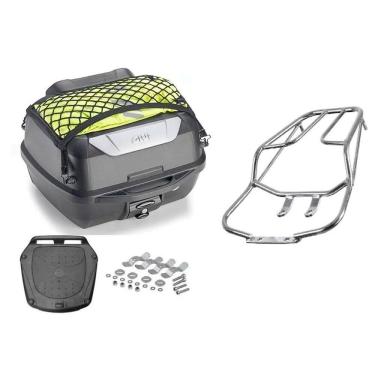 Imagem de Kit Baú 43L Monolock Adventure Givi E43nbr + Bagageiro Moto Titan Fan 125 150 2009 A 2013 Cromado Tubo Projetil