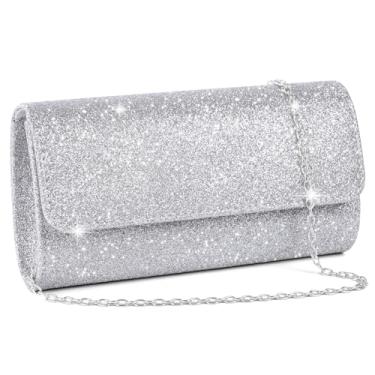 Imagem de OSDUE Bolsa de noite clutch para mulheres, bolsa de strass, envelope brilhante para noite, Prata