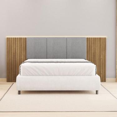 Imagem de Cabeceira de Casal Arendel 2,68m Ripado Tecido Linho com LED Nature/Ci