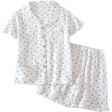 Imagem de Pijamas Para Mulheres Algodão Verão Mulheres Pijamas Polka Print Pijamas Shorts De Manga Curta Feminina Conjunto De 2 Peças, A, M