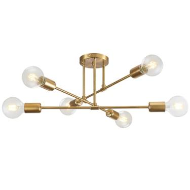 Imagem de Uplantin Pacote de 1 luminária de teto de metal de latão estilo americano simples para quarto sala de jantar varanda corredor passagem sala de estar E-26 base de luz 6 lustres (sem fonte de luz)