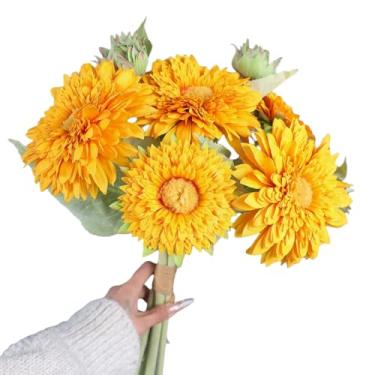 Imagem de XIYUAN Buquês de girassol artificial, 3 cachos de flores silvestres falsas, buquê de girassóis artificiais, artesanato floral, arranjo de casamento, chá de bebê, decoração de casa