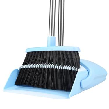Imagem de Conjunto de vassoura e pá de lixo, conjunto combo de vassoura com pá de lixo para casa 137 cm de comprimento alça ajustável dentes de pá de lixo para limpar o cabelo para escritório em casa cozinha