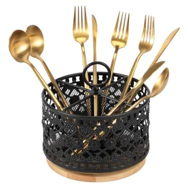 Imagem de FALESOUL Organizador de utensílios giratório de 360°, bancada de talheres mais elevada, organizador de talheres de metal com 4 compartimentos para festas, organizador de mesa, porta-lápis