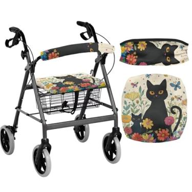Imagem de Cugasmaru Rollator Accessories Capa de assento de caminhante de flor de gato presentes para idosos em vida assistida Acessórios de andador rollator para senhoras capa de poeira lavável conjunto de