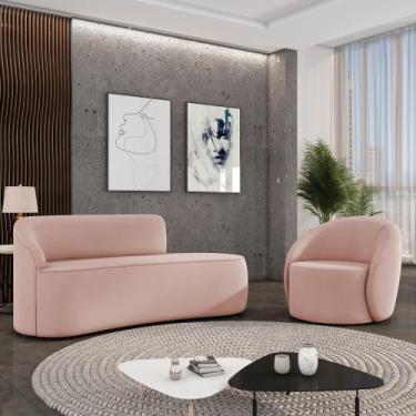 Imagem de Sofá 3 Lugares Orgânico 180cm Morgan e Poltrona Lua Veludo Rose D03 - 