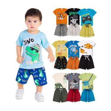 Imagem de Kit 14 Peças de Roupa infantil Menino 7 Camisetas 7 Bermudas Kit com 7
