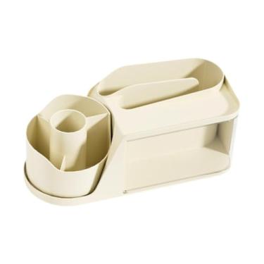 Imagem de KiBcsLic Organizador de mesa, porta-lápis, caneta, balcão, rotação de 360°, prateleira de armazenamento, suporte para cartas, arquivo, dormitório, anotações, Creme