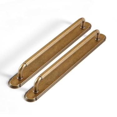 Imagem de Goo-Ki Pacote com 2 puxadores de armário com placa traseira/espaçador puxadores de gaveta de latão antigo, orifício central de 19 cm, vintage, retrô, liga de zinco, ferragens de cozinha