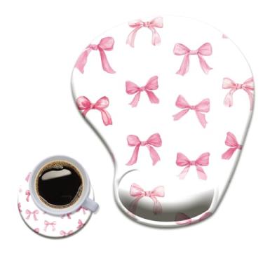 Imagem de HOPONY Mouse pad de gel para descanso de pulso - mousepad ergonômico para escritório com suporte de pulso - antiderrapante, acessórios de mesa de design para decoração de casa e jogos, laço rosa