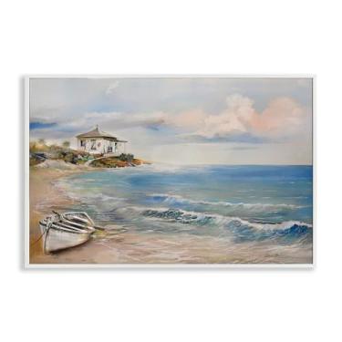 Imagem de Stupell Industries Arte giclée emoldurada branca com cena de barco a remo da costa, design de Ruane Manning, 50 x 76 cm