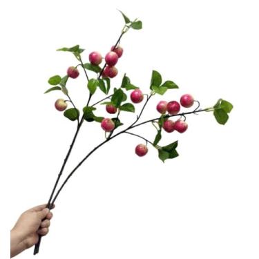 Imagem de Ramos artificiais de maçã de 71 cm, 2 peças de mini frutas artificiais, buquê de hastes de árvores frutíferas artificiais para casa, escritório, decoração de festas de fim de ano (roxo branco)